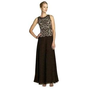 J Kara Mock Two Piece Embellished Beaded Maxi Dress 12 NWT